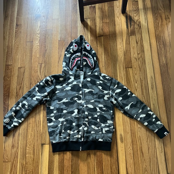 Jaket Camo And Black Bape Hoodie Full Zip Hoodie Camo Black